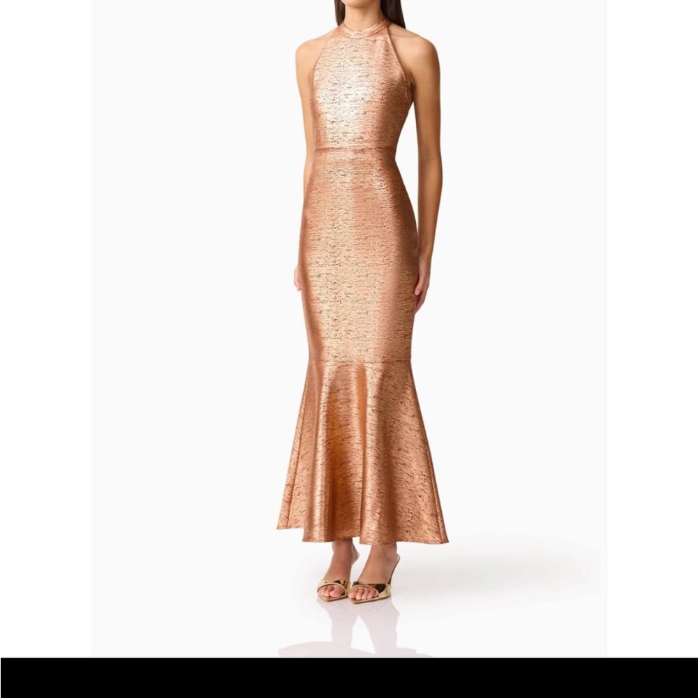 Elliatt Metallic Gold Halter Dress